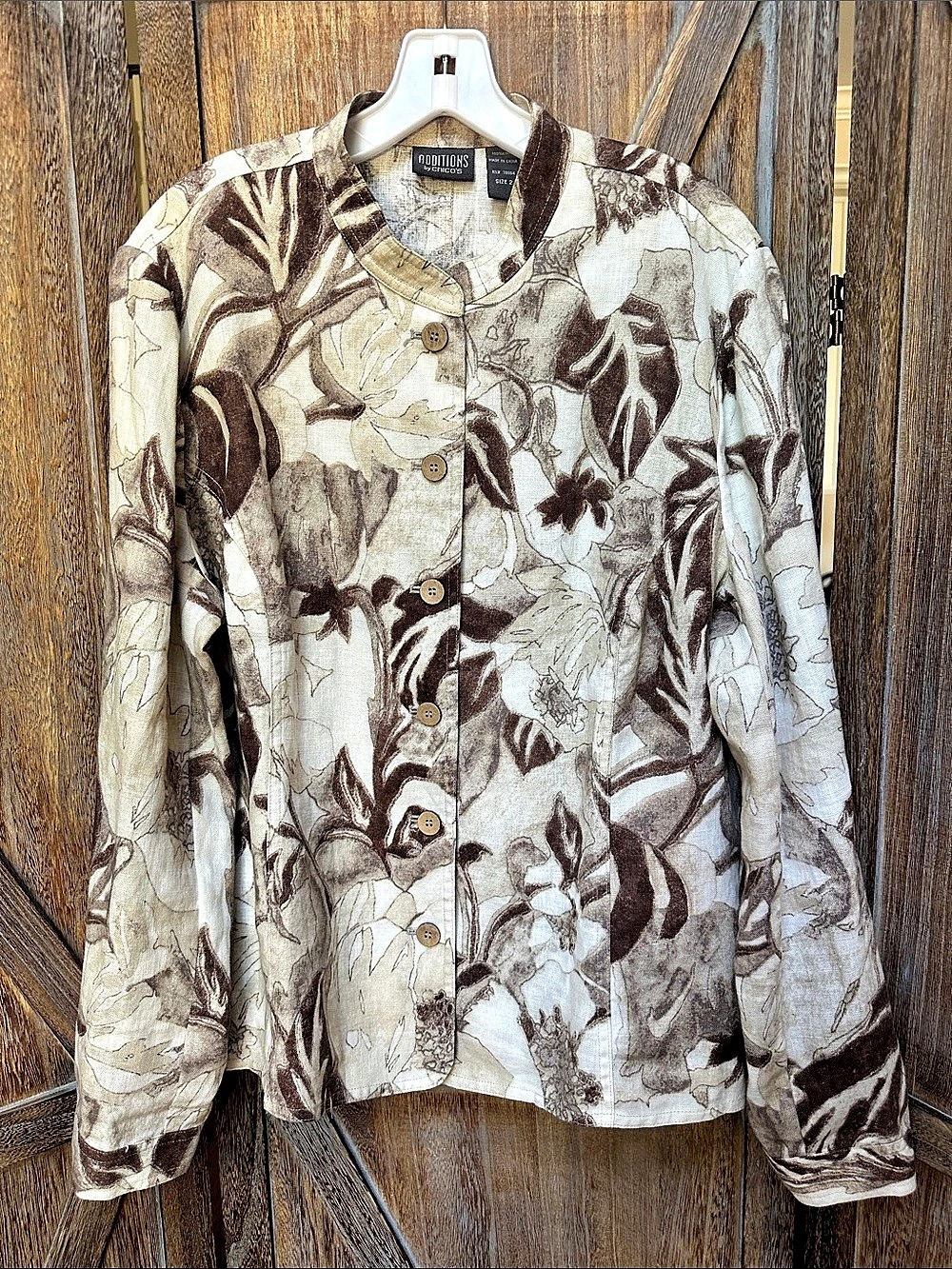 Additions by Chico's Fall Floral Linen Jacket Size 2 (Size 12 Large)
